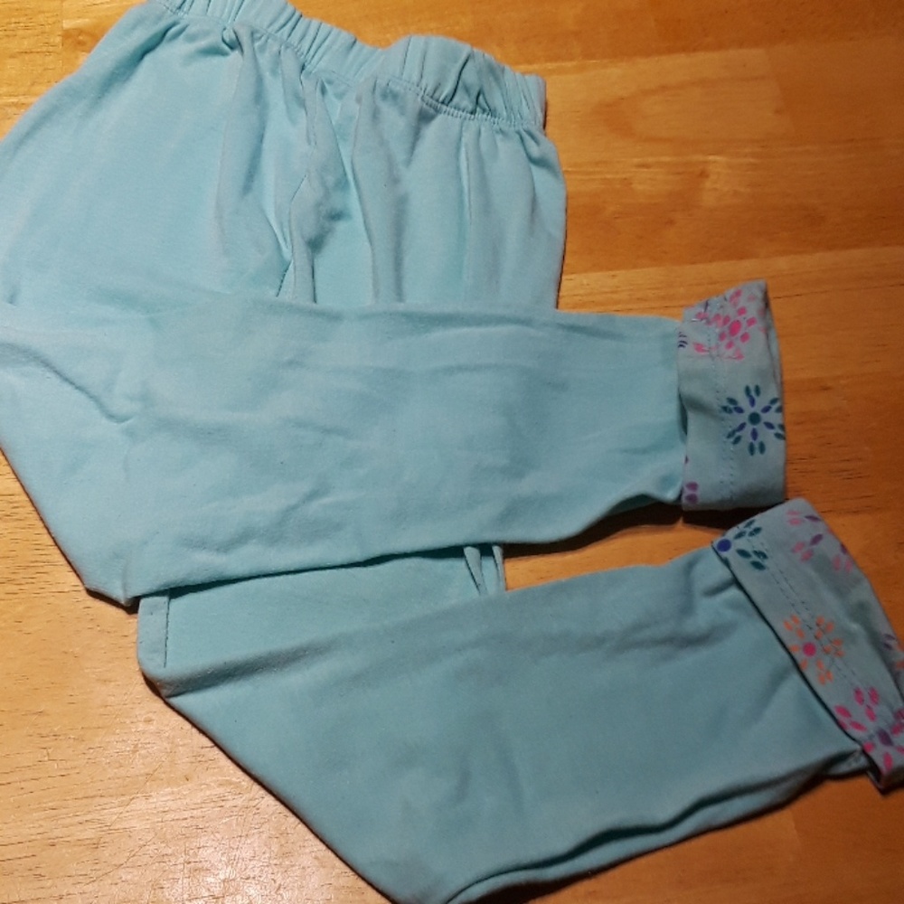 Blue Flowered Cuff Girl's Leggings